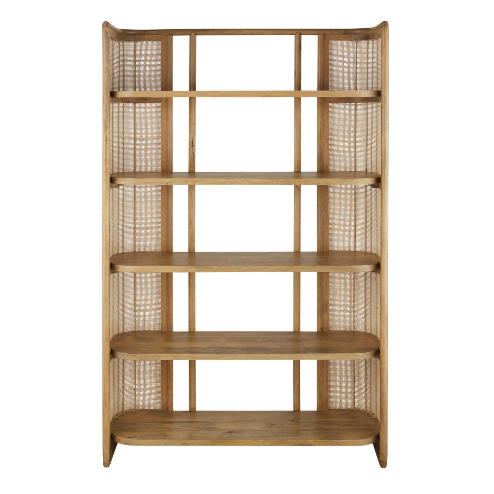 Viro - Etagère en bois de manguier massif, fibre végétale et métal ivoire