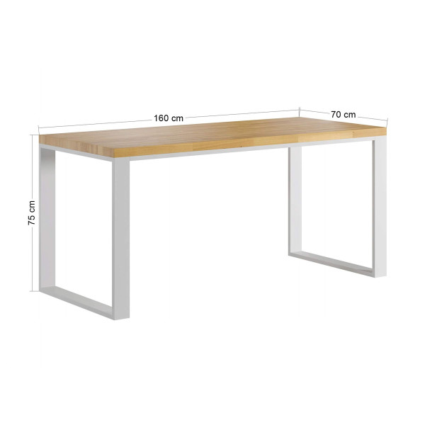 Białe biurko z drewnianym blatem 160x70cm z kontenerkiem
