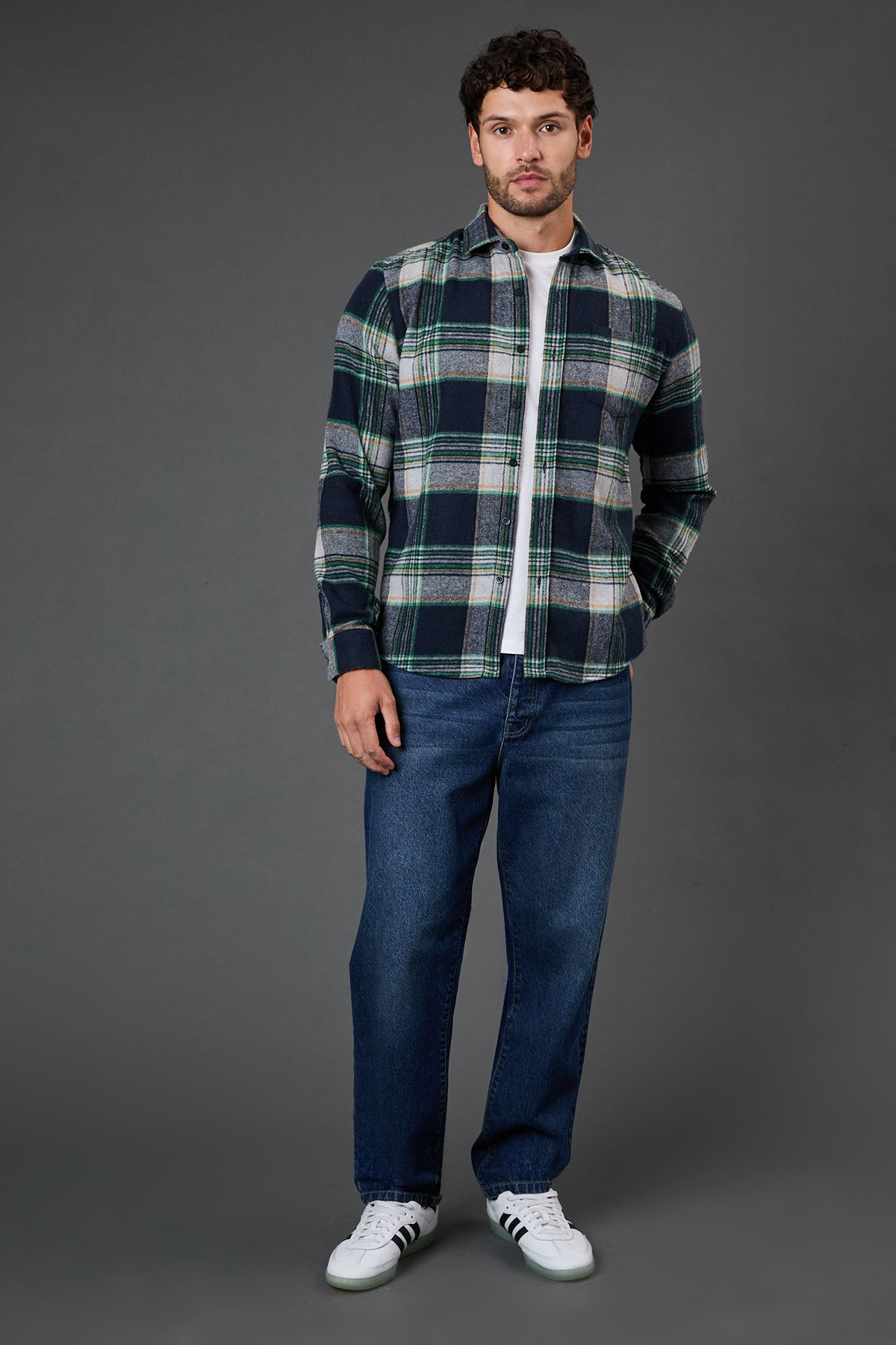 Burton Navy Brushed Classic Check Long Sleeve Shirt