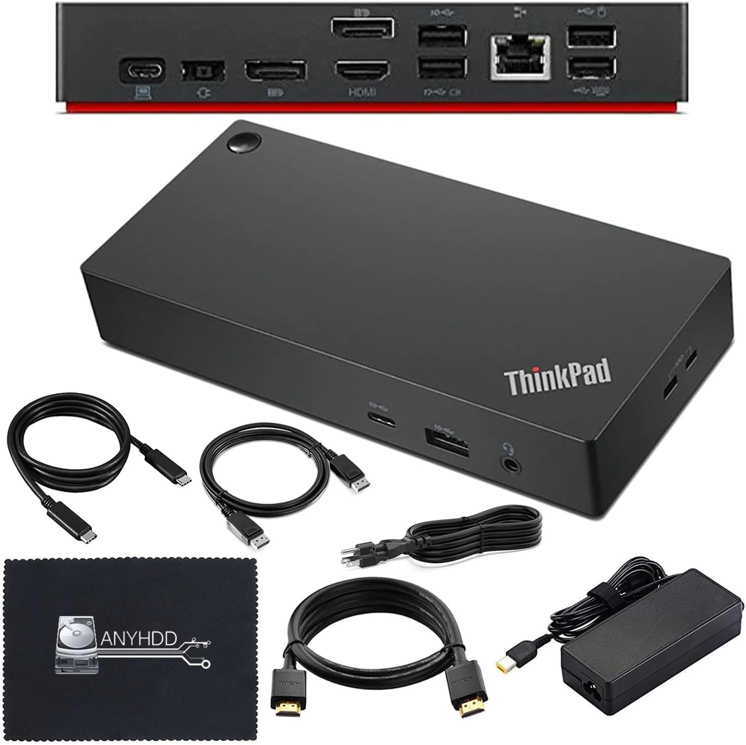 40AY0090US Lenovo Thinkpad Docking Station Dual Monitor - Supports 4K Display  Thinkpad Dock with 90W Adapter  HDMI  DisplayPort  USB C Cables & Cloth - Lenovo Docking Station
