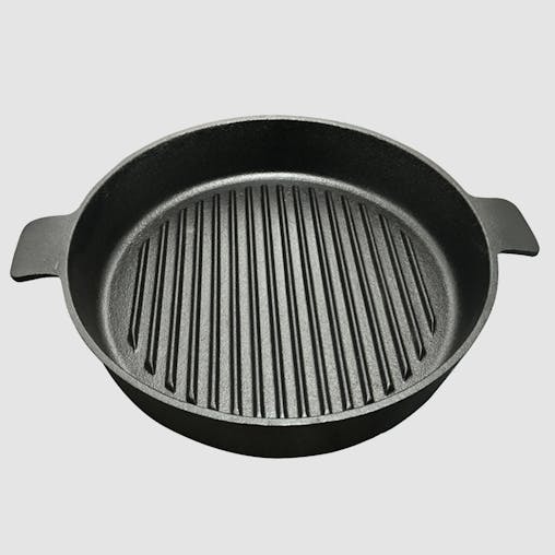 SOGA 26cm Round Ribbed Cast Iron Frying Pan Skillet Steak Sizzle Platter with Handle