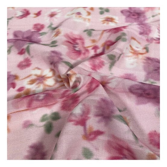 Pink Watercolour Floral Fabric by the Metre