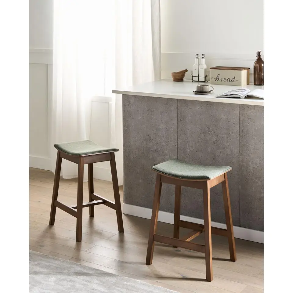 DIXON - Barkruk set van 2 - Donkerbruin/Groen - Rubberhout