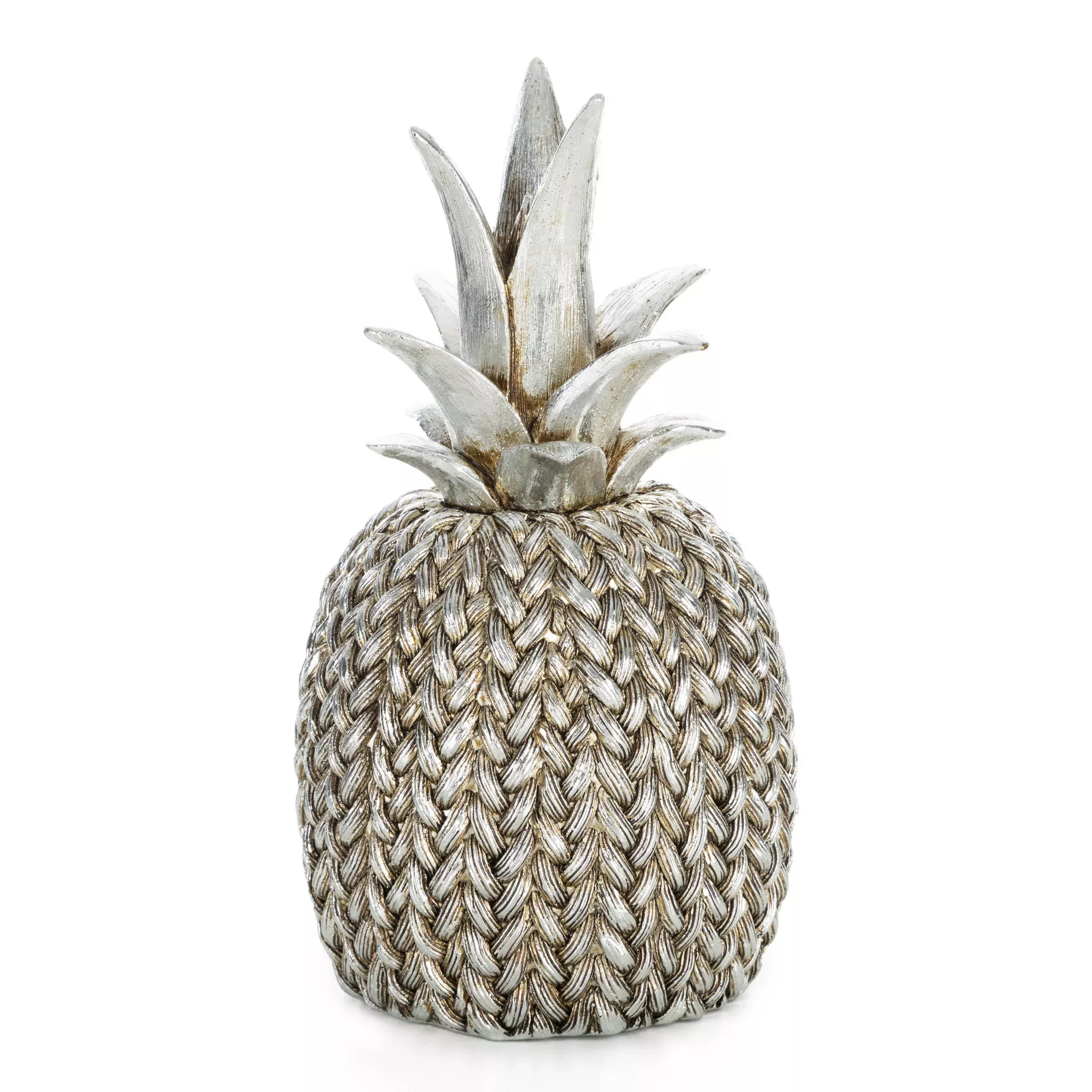 Figurka srebrnaananas zdobiona wzorem plecionego sweterka 12x12x21 cm MOLI