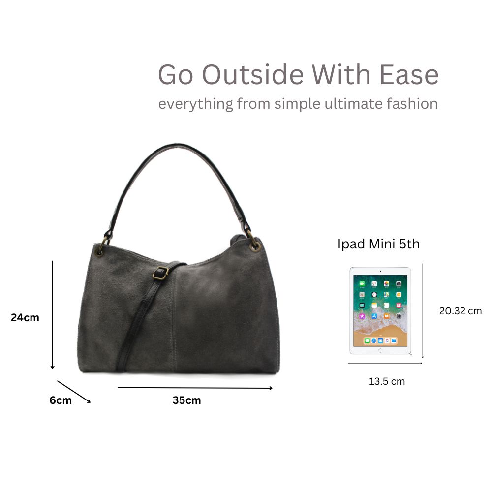 Kitise Genuine Italian Suede Leather Stylish Small Shoulder Bag With Detachable Strap