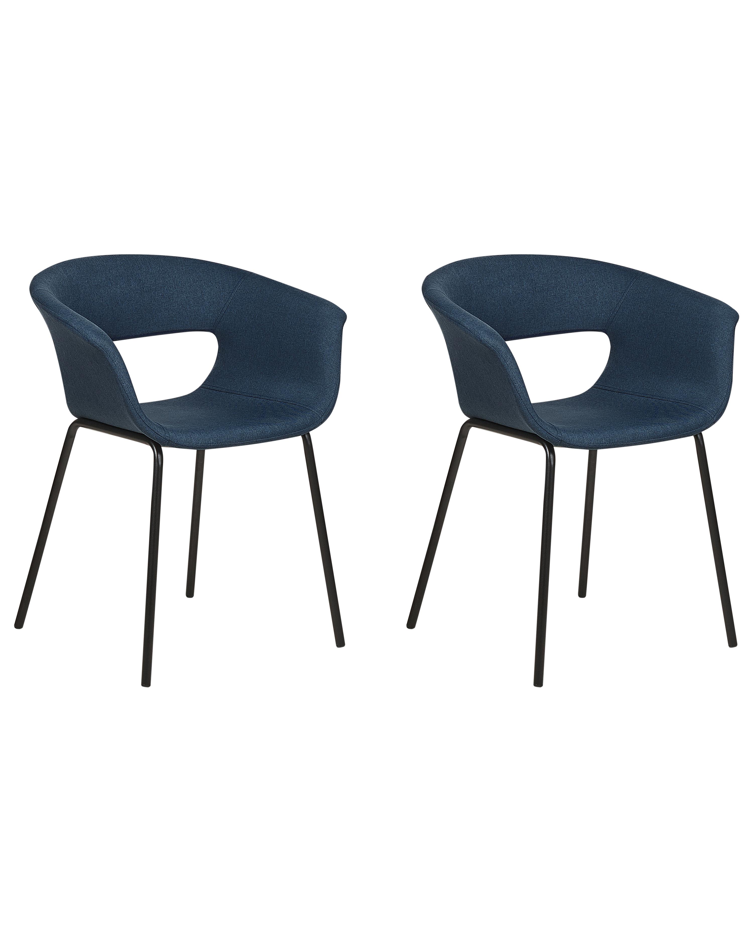 Set of 2 Dining Chairs ELMA Fabric Dark Blue