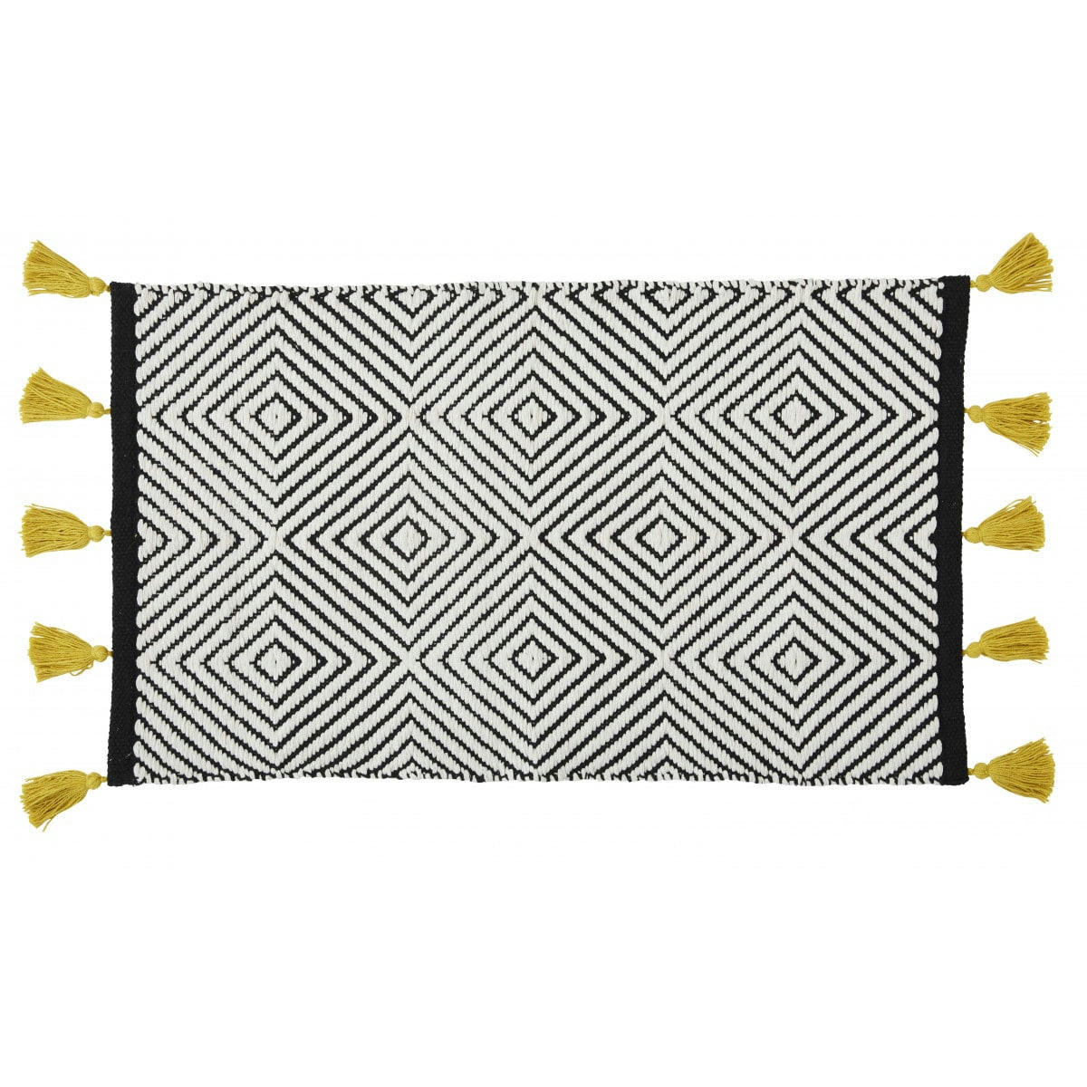 FOLK COLORS - Tapis de bain coton fantaisie noir à pompons 50x80cm