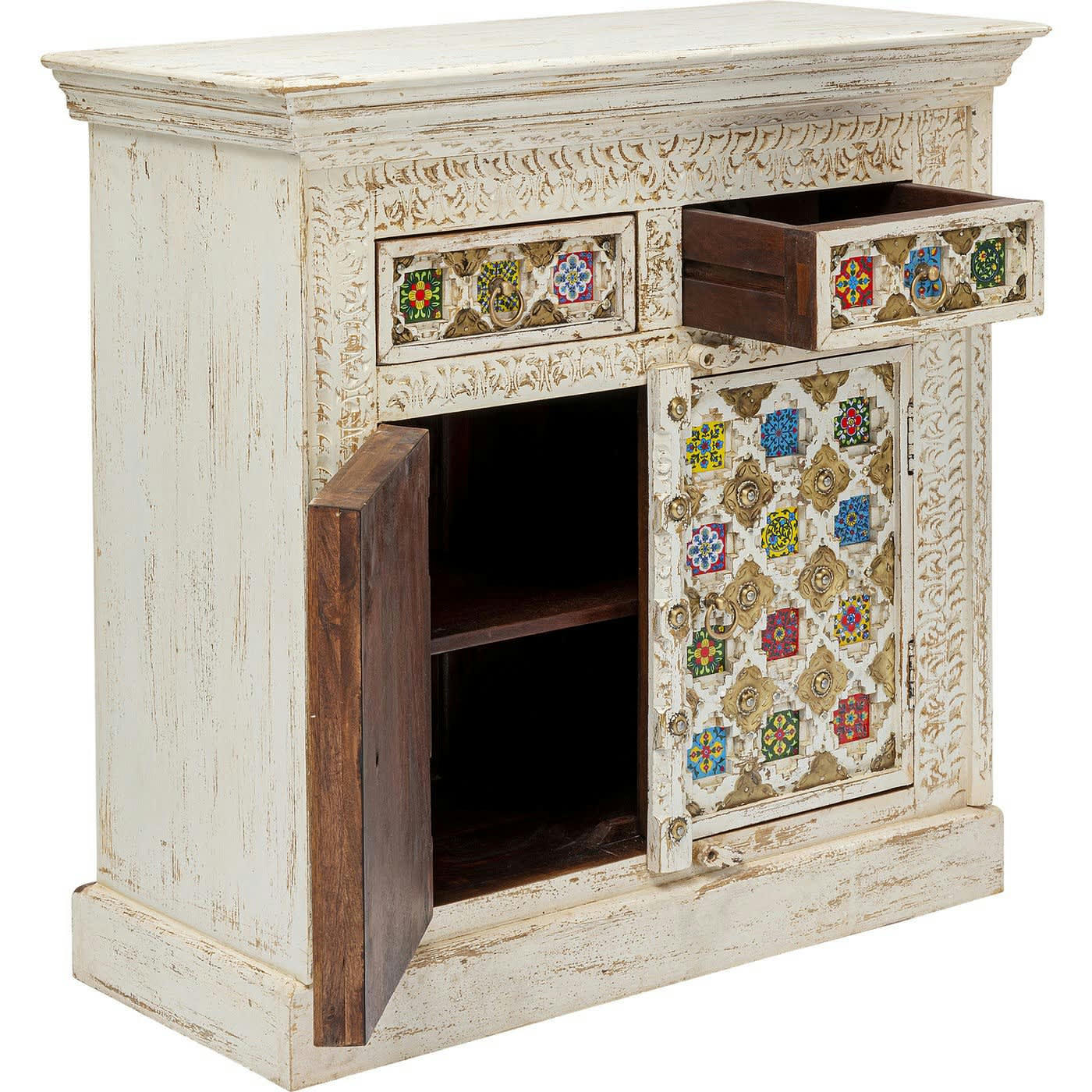 BAZAR - Buffet 2 portes 2 tiroirs en manguier massif mosaïques