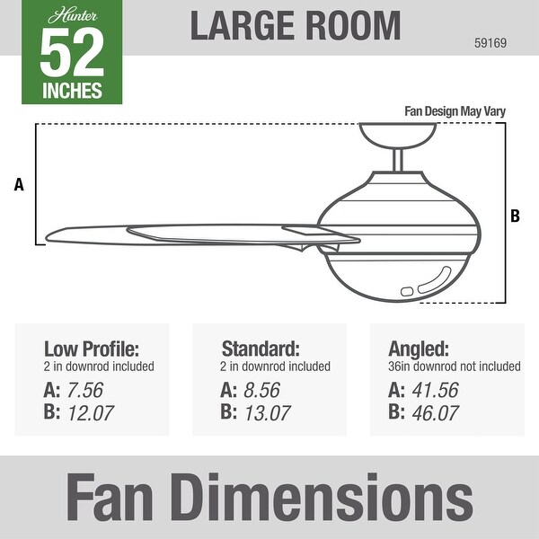 Hunter 52" Sentinel Ceiling Fan with LED Light Kit and Handheld Remote