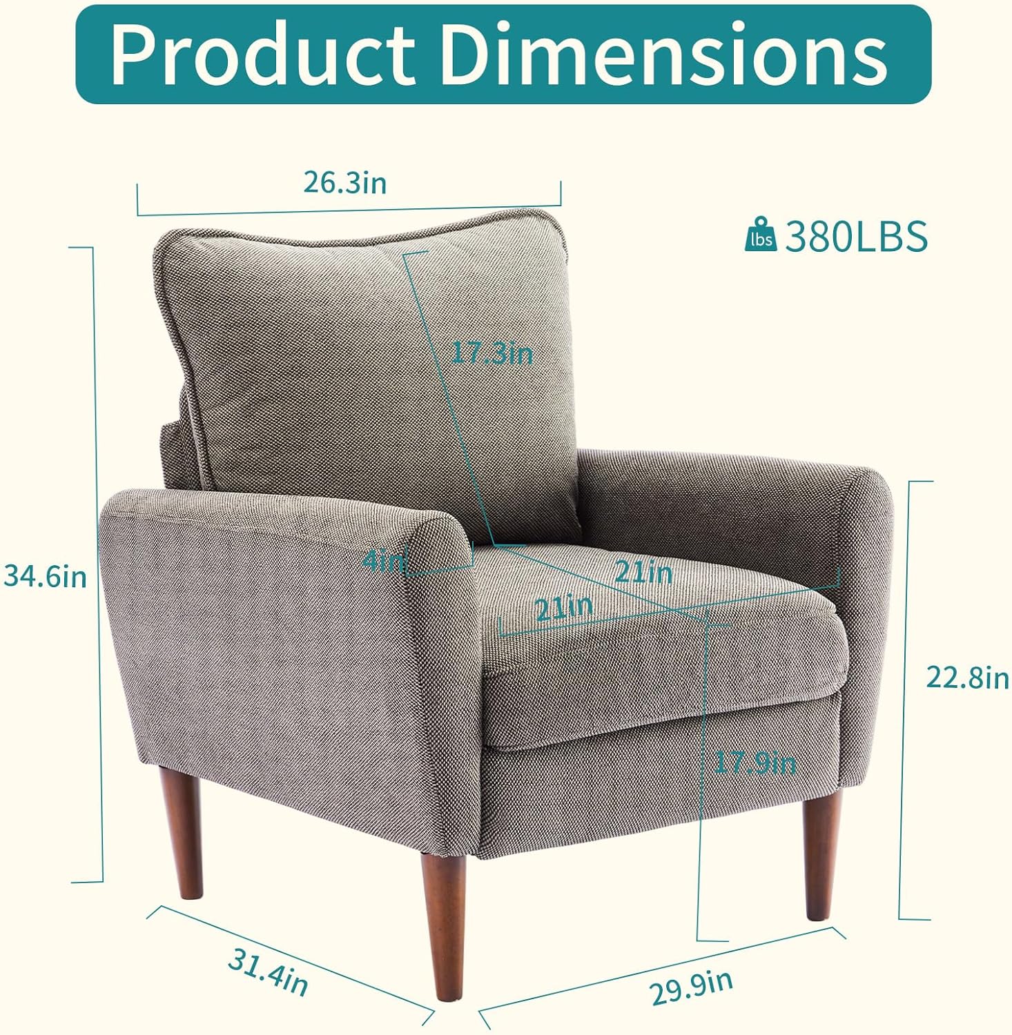 OLIXIS Comfy Accent Chair for Living Room Bedroom and Waiting Room, Upholstered Mid-Century Reading Chair with Pillow and Solid Wood Legs, Wide Singe Modern Lounge Sofa (Gray)