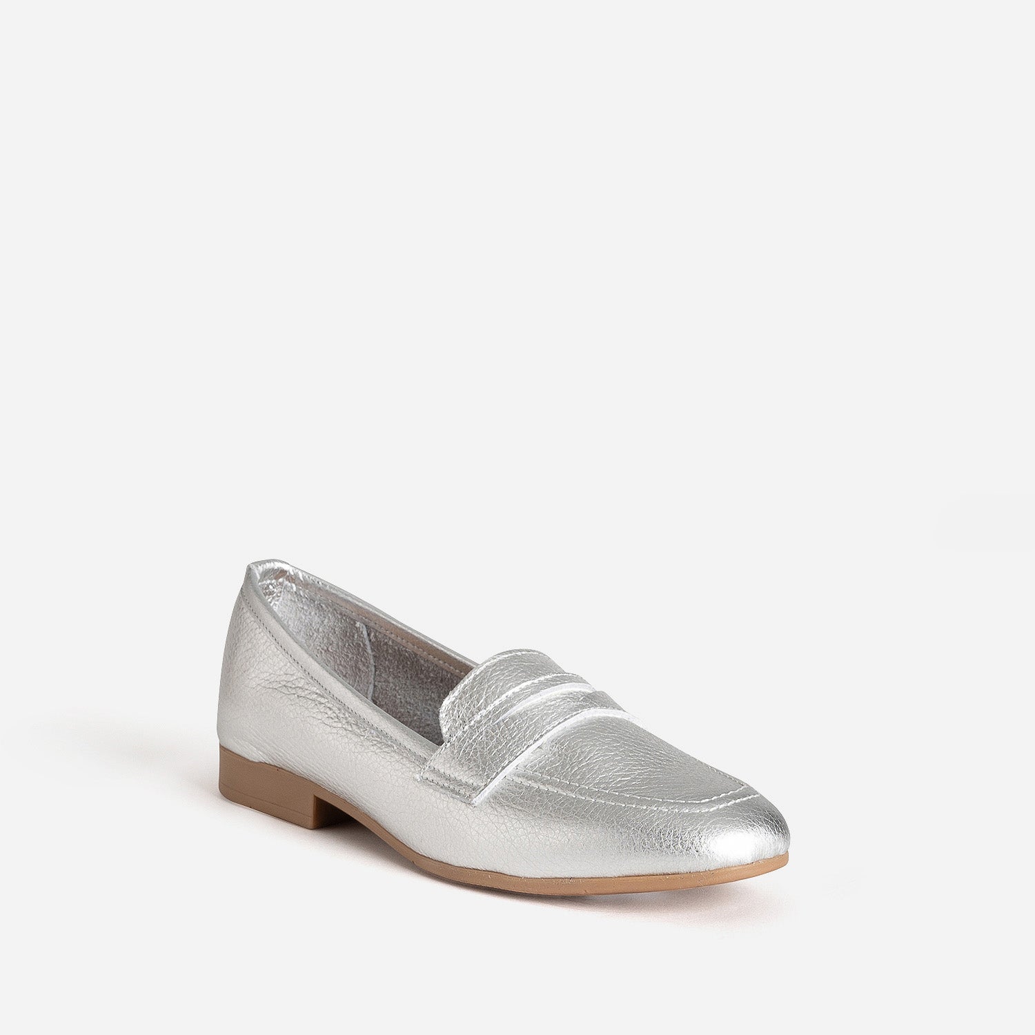Mocassin argent métallisé cuir