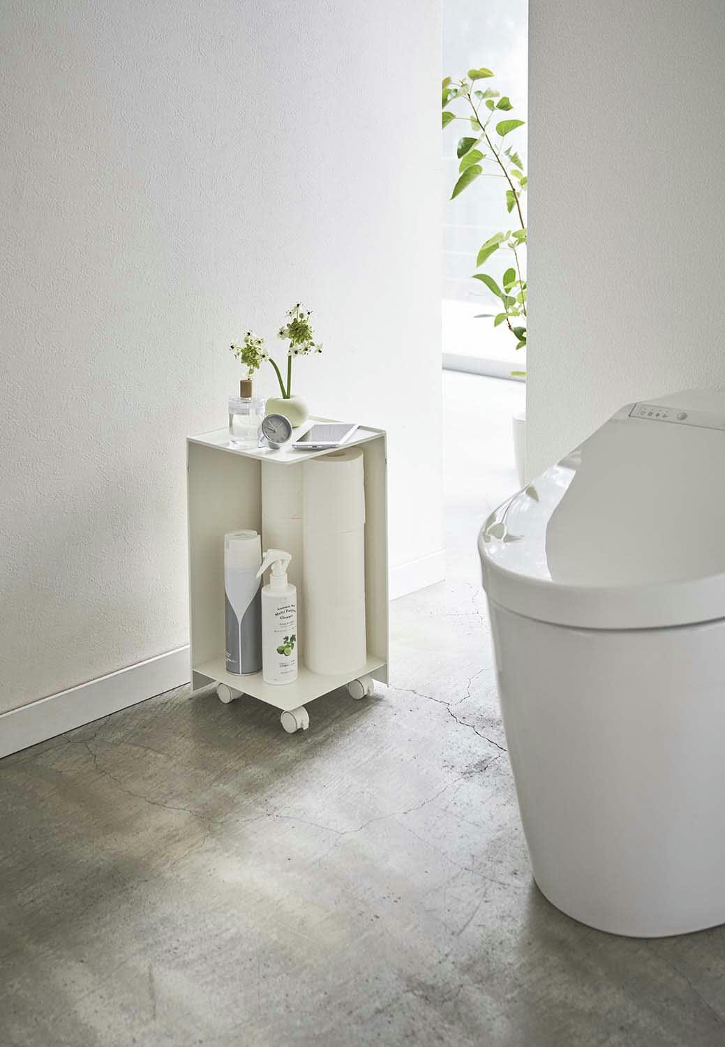 - Rangement pour toilettes sur roulettes caster blanc
