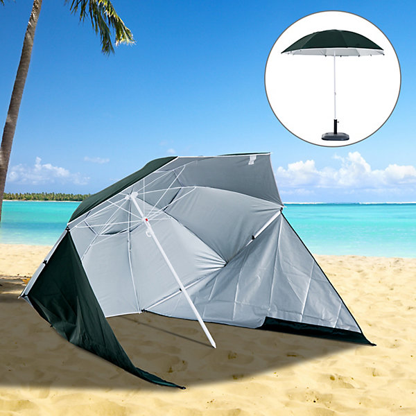 Parasol abri solaire dia. 2,1 x 2,22H cm protection UPF 50   sac transport fourni vert foncé