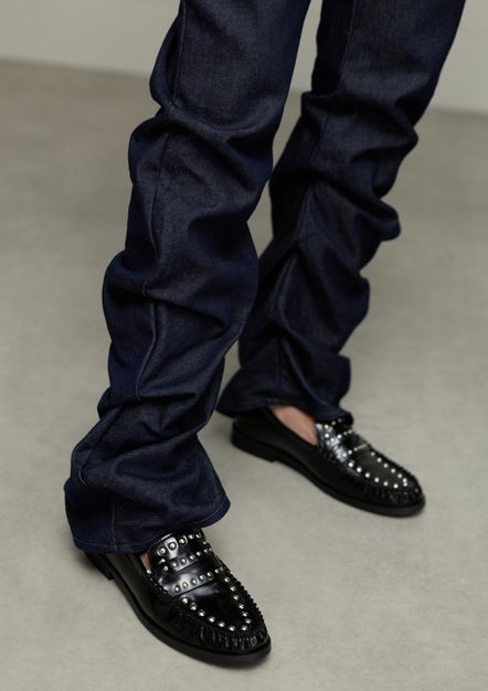 Zwarte leren loafers met zilverkleurige studs