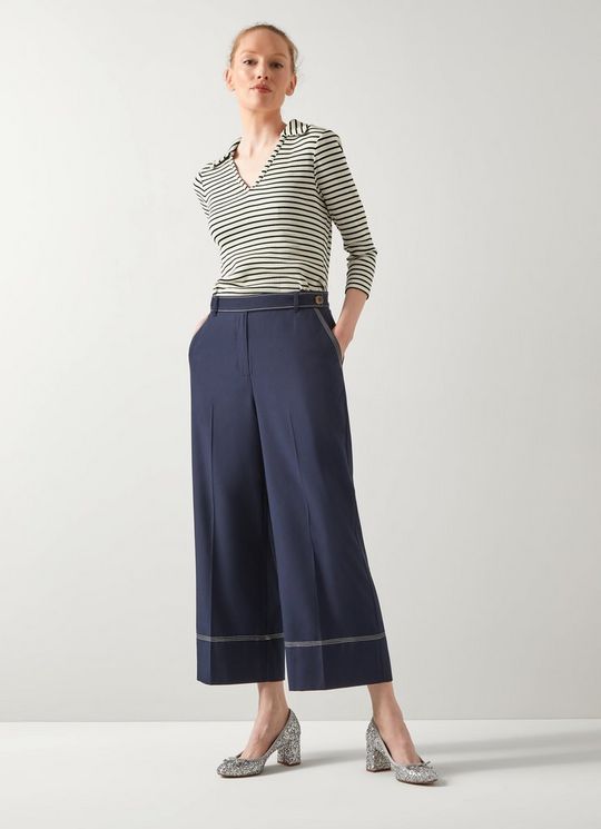 Sophia Spring Navy & Cream Crop Trousers