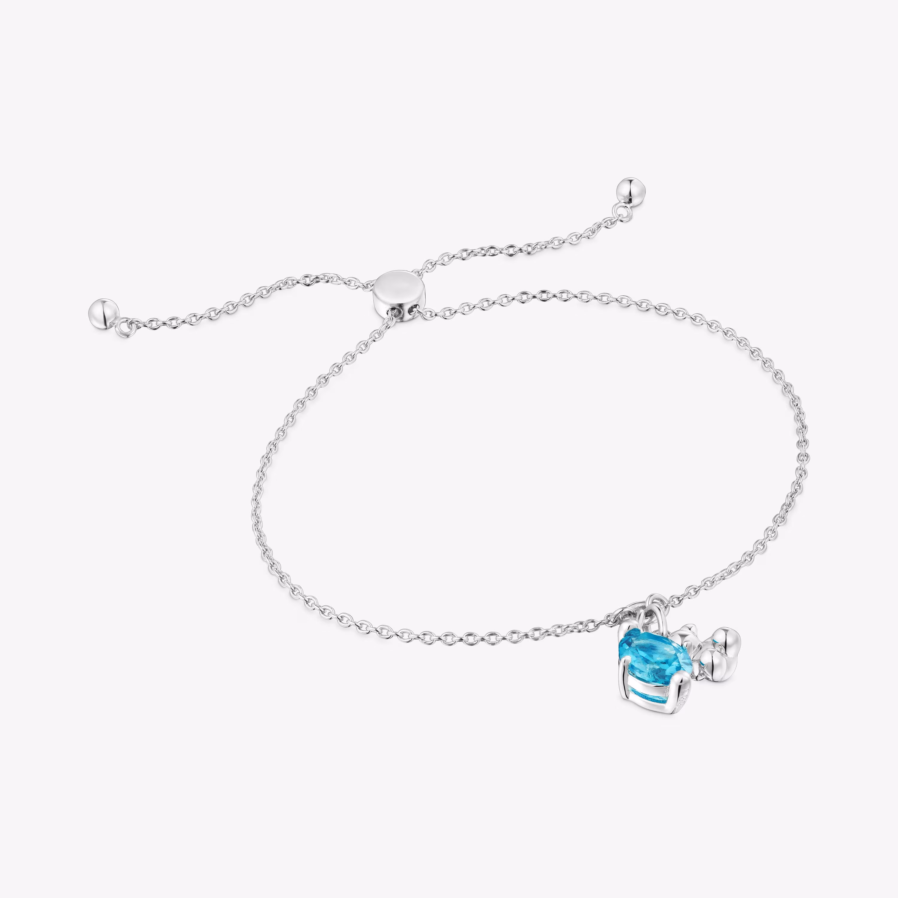 Pulsera cadena motivo oso de plata y zafiro azul creado en laboratorio Bold Bear LGG