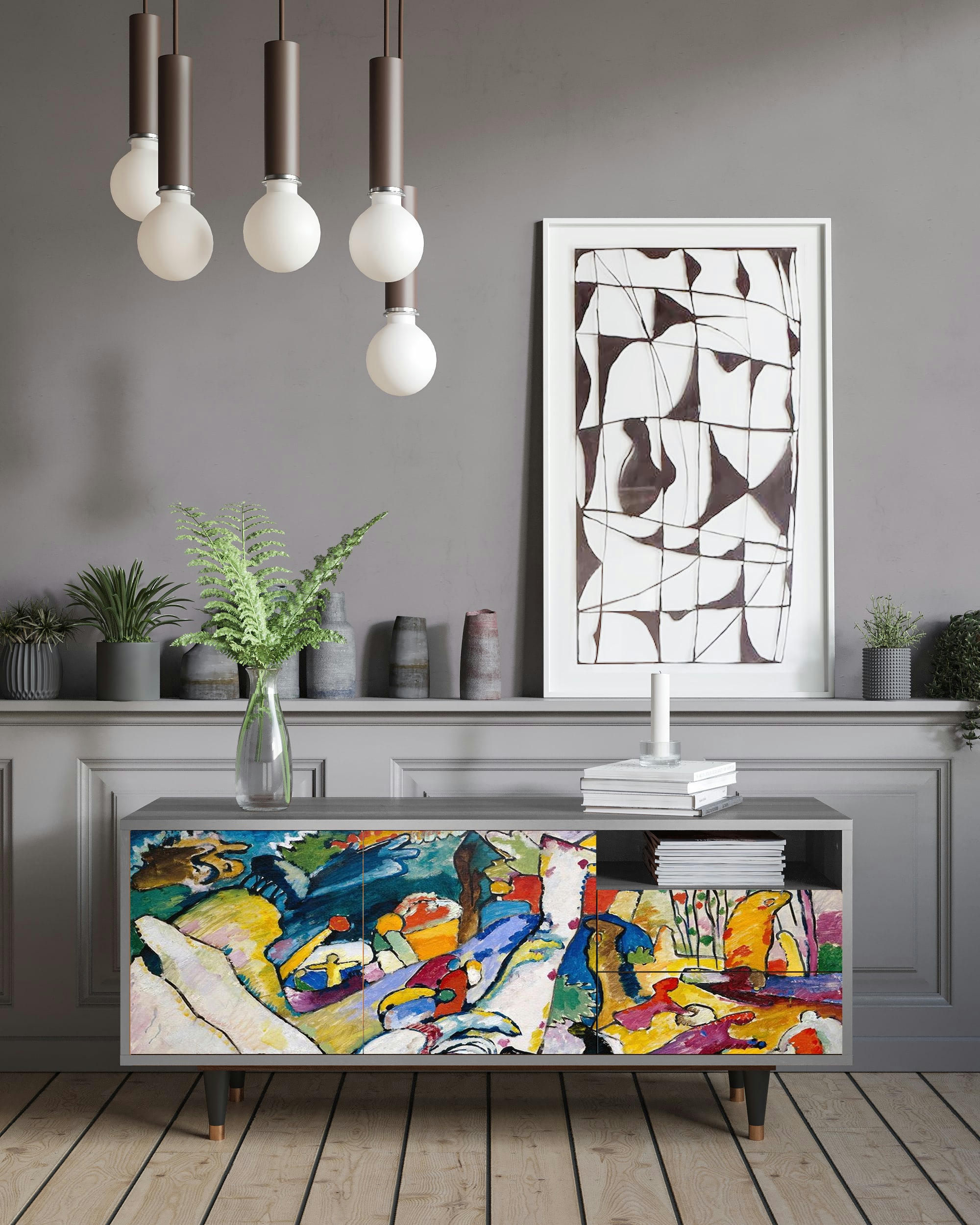 IMPROVISATION 26 BY WASSILY KANDINSKY - Meuble TV  multicolore 2 tiroirs et 2 portes L 125 cm