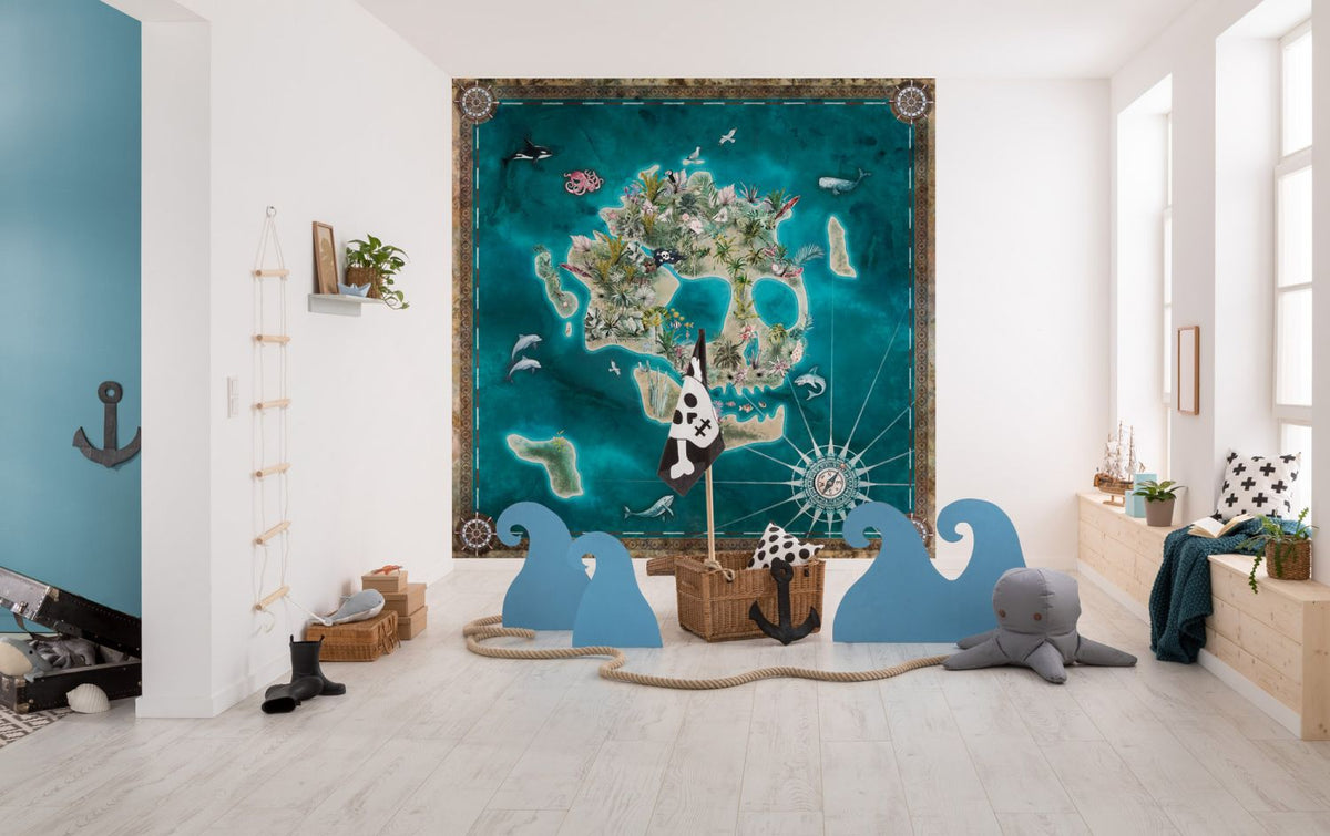 Komar fotobehang wereldkaart blauw - 250 x 250 cm - 610842