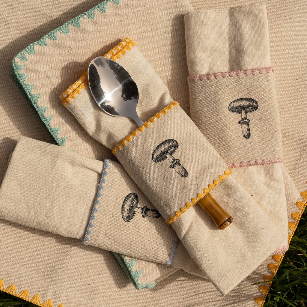 Anel com Guardanapo de Algodão Cogumelo Amarelo PORTOBELLO