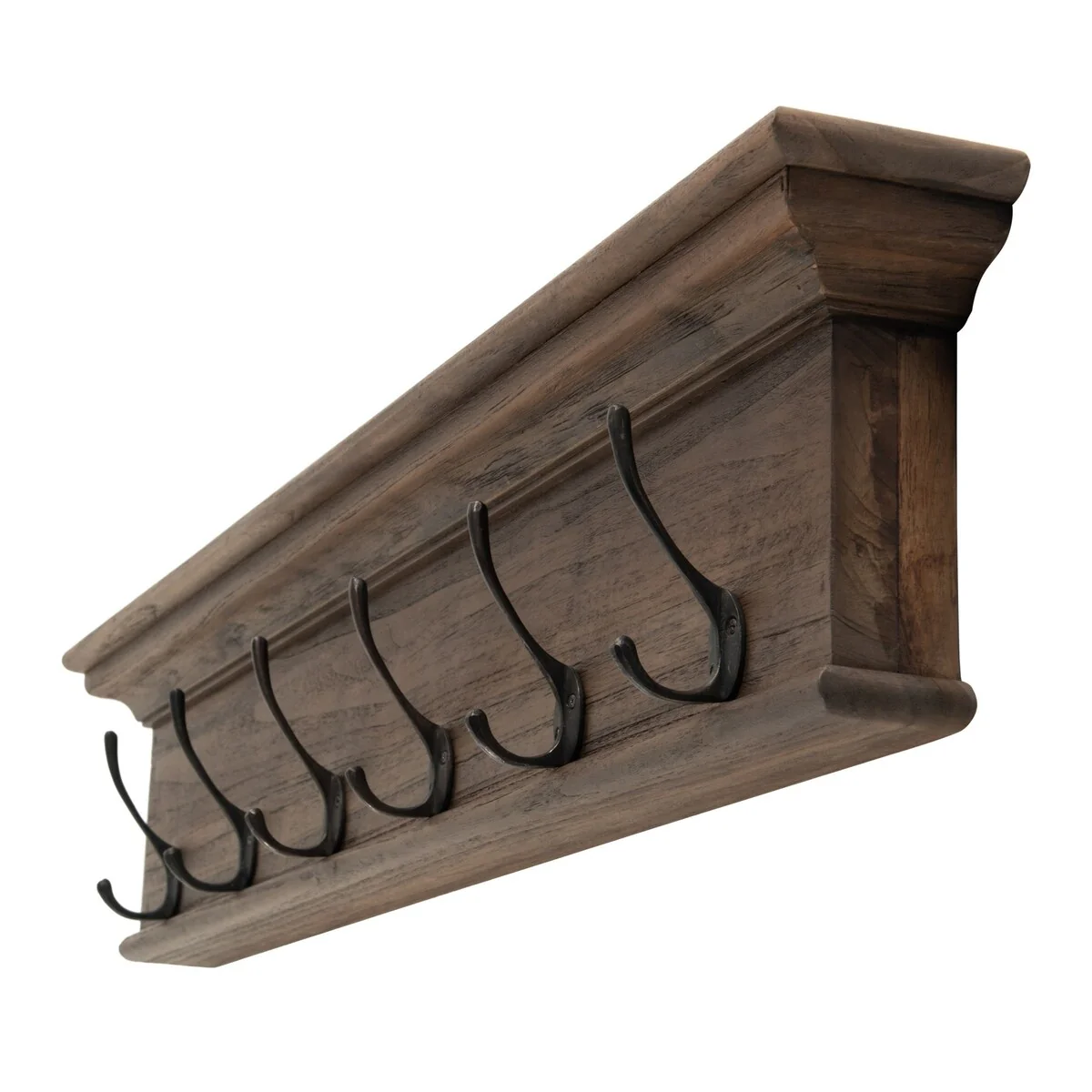 Rustic Dark Teak Hanging Coat Rack - 39.37W x 3.94D x 7.87H
