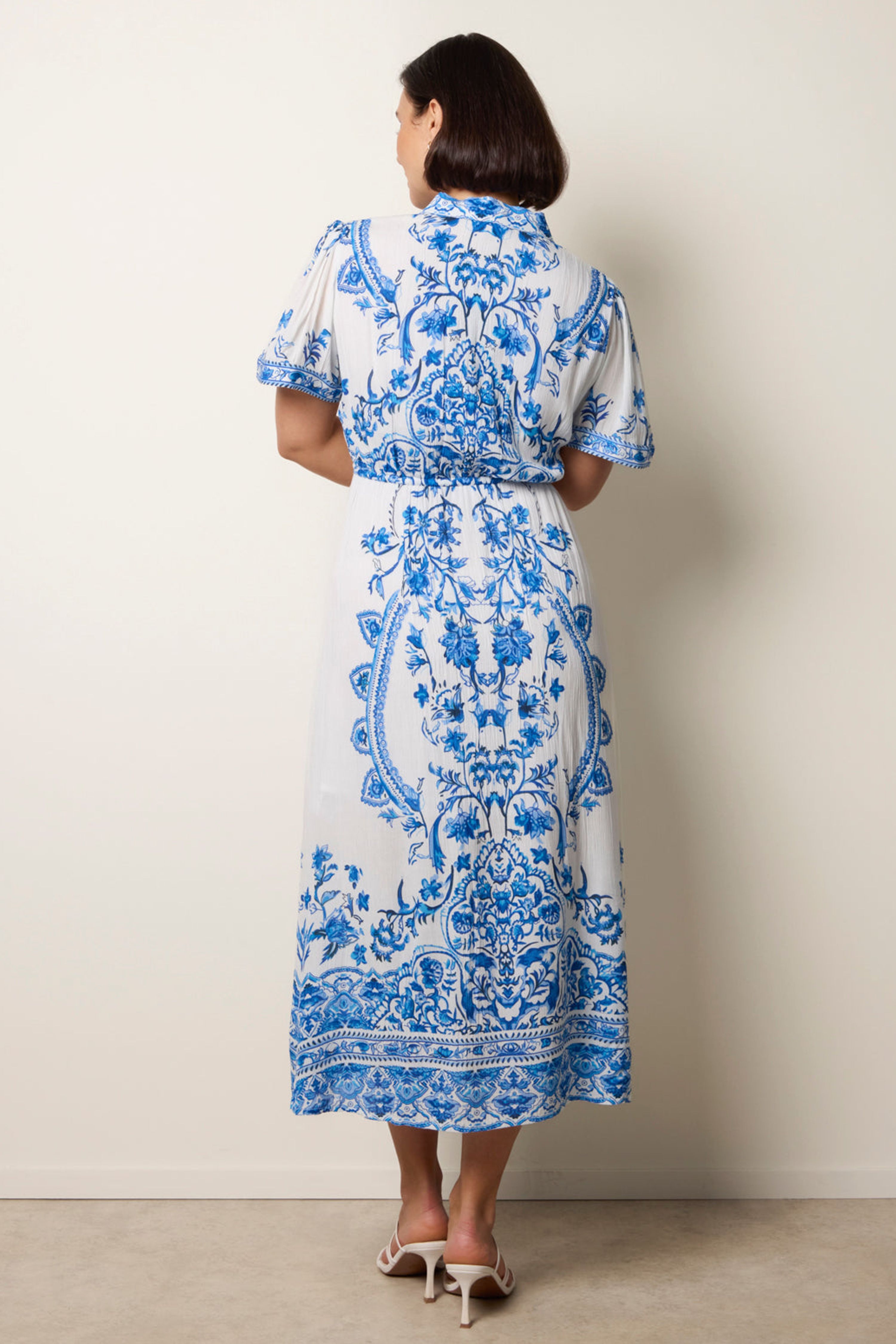 Blue Vanilla Blue Floral Blue Print Drawstring Dress