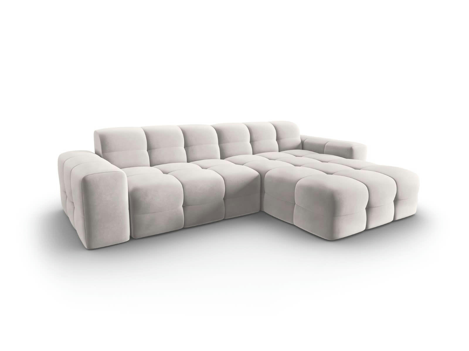 KENDAL - Canapé d'angle droit 4 places en tissu velours gris clair