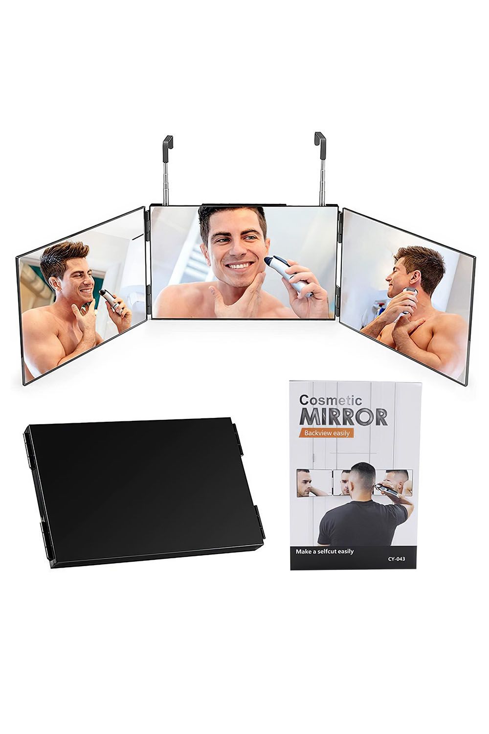 Living and Home 3-Way Foldable Makeup Mirror with Telescoping Hooks