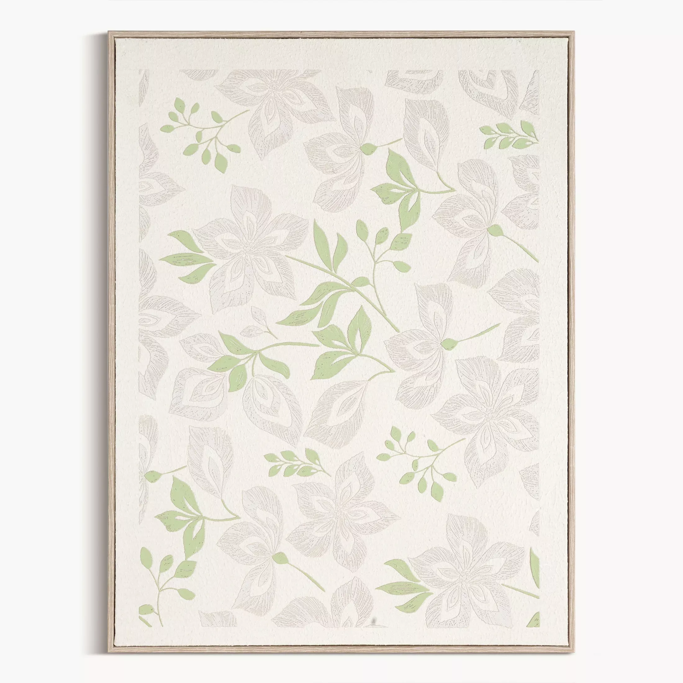 Obraz kremowo, zielony nadruk na płótnie zdobiony drobnymi kwiatami45x60 cm