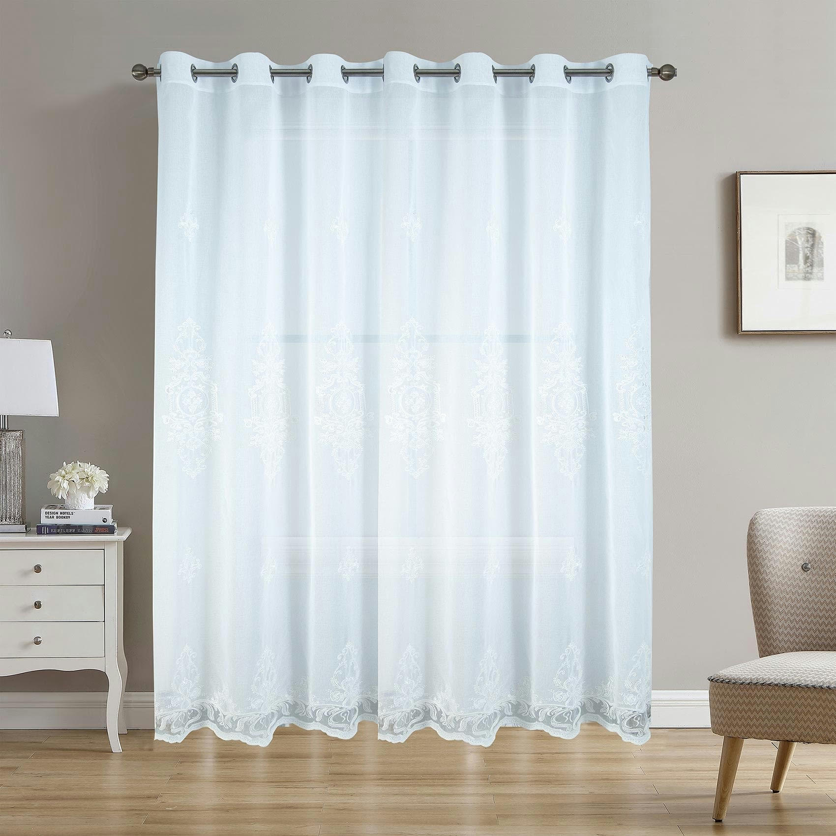 - Voilage grande largeur esprit baroque polyester blanc 300x240 cm