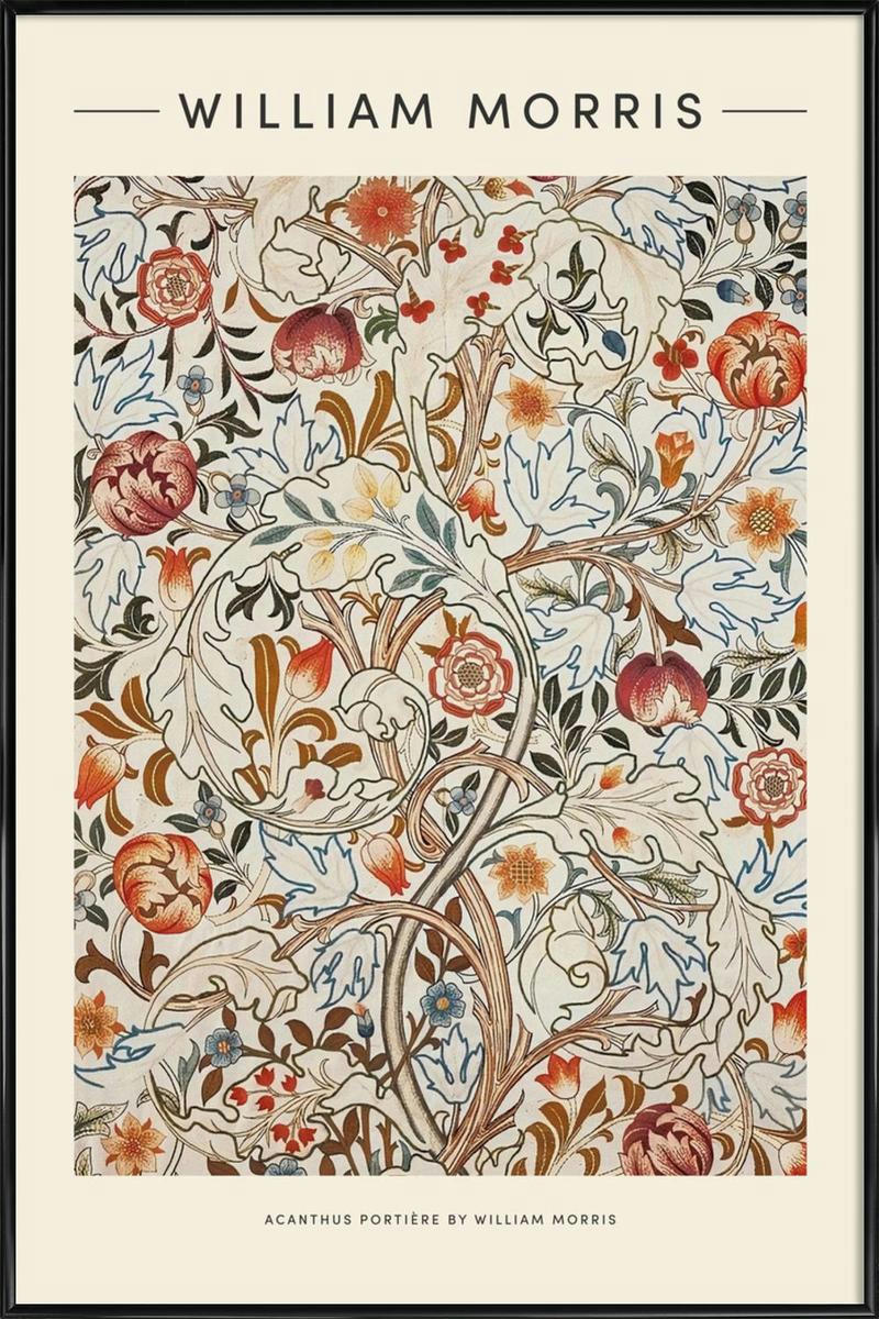 WILLIAM MORRIS - ACANTHUS - Affiche dans cadre standard (noir) blanc ivoire & multicolore 30x45