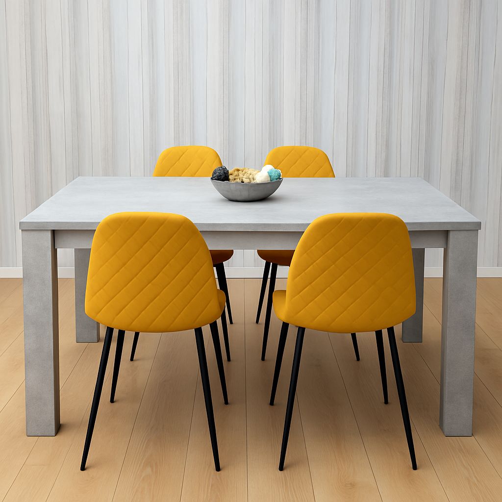 KOSY KOALA KOSY KOALA Wooden Rectangle Dining Table Set With 4 Mustard Gem Pattern Chairs Dining Room Furniture