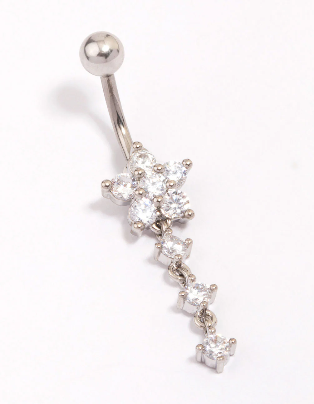 Titanium Cubic Zirconia Flower Triple Threadless Belly Bar