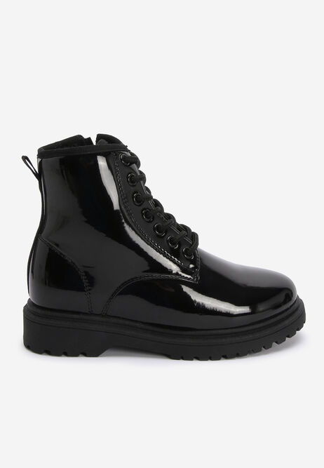 Girls Black Patent Lace Up Boots