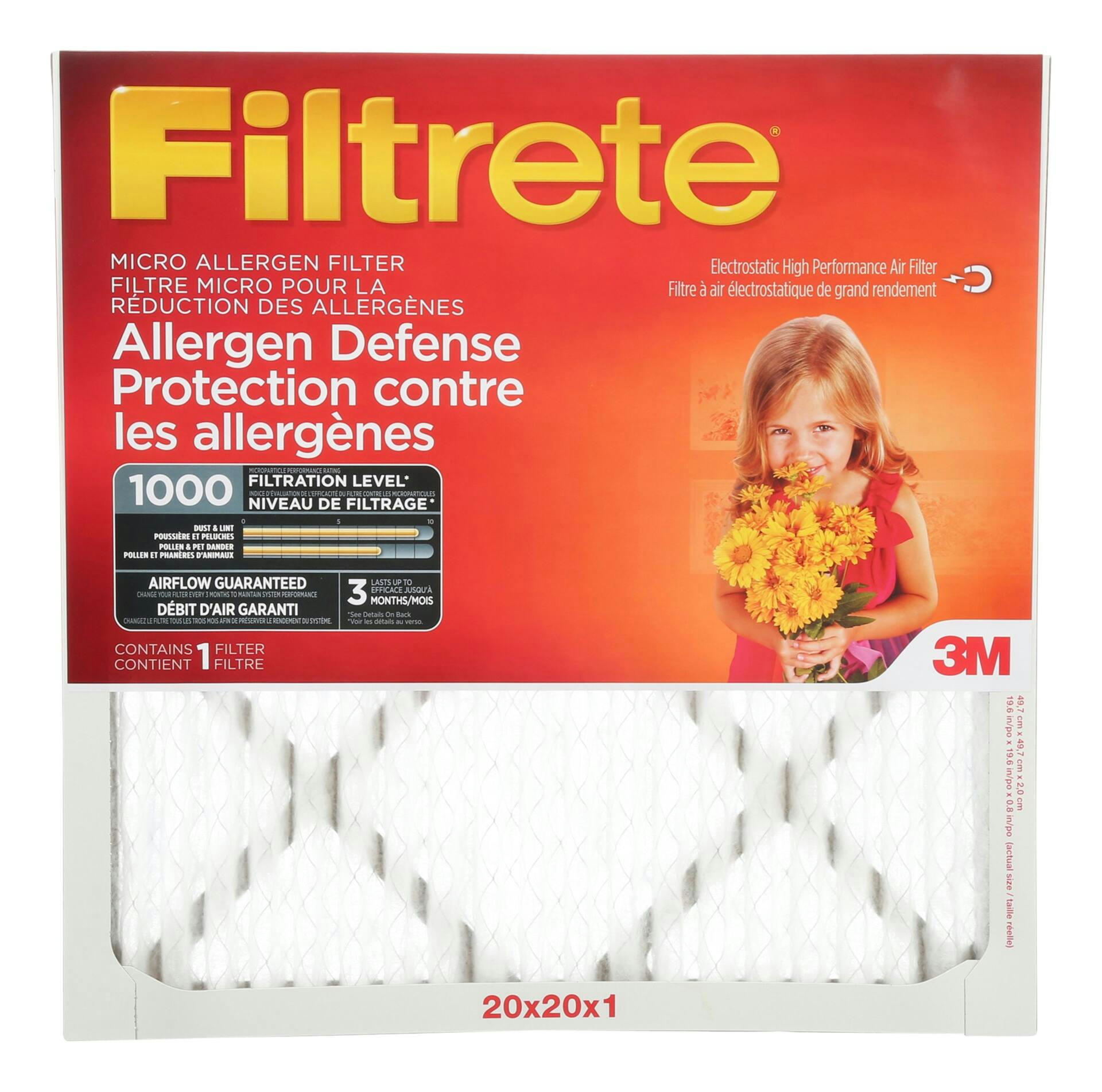 3M™ Filtrete™ Allergen Defense Micro Allergen Filter, MPR 1000, 20 x 20 x 1-in, 1-pk