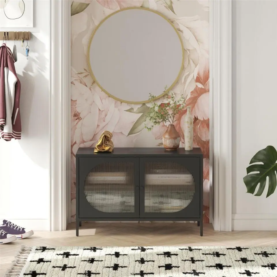 Luna - Vitrinekast met 2 glazen deuren in zwart metaal