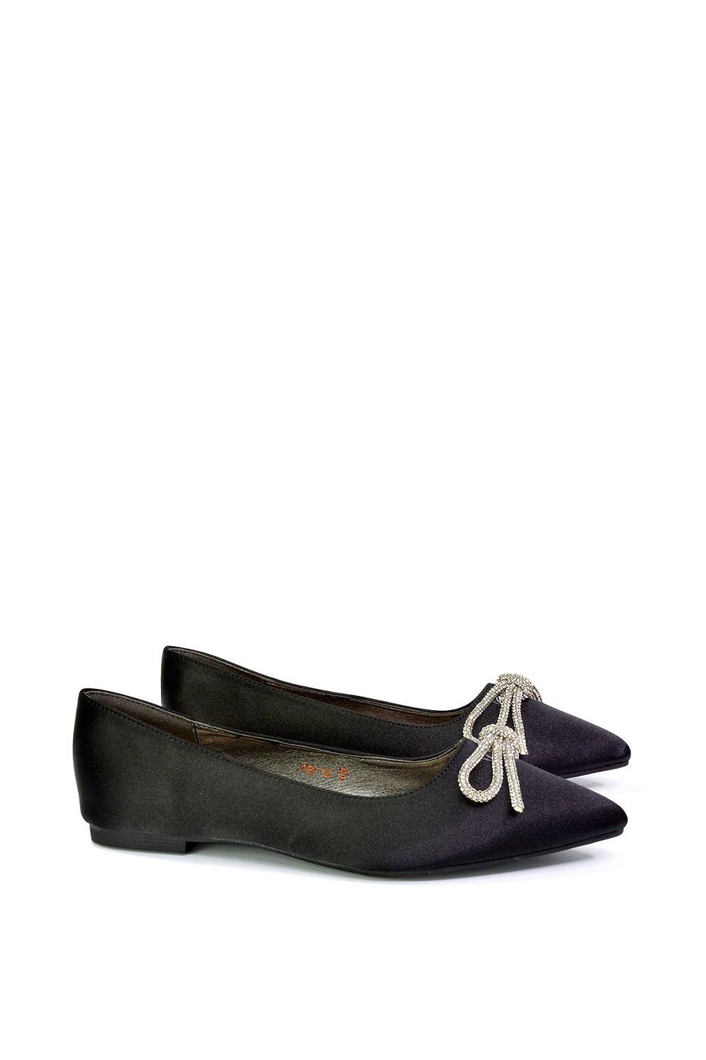 XY London Blossom' Diamante Bow Detail Pointed Toe Ballerina Pumps