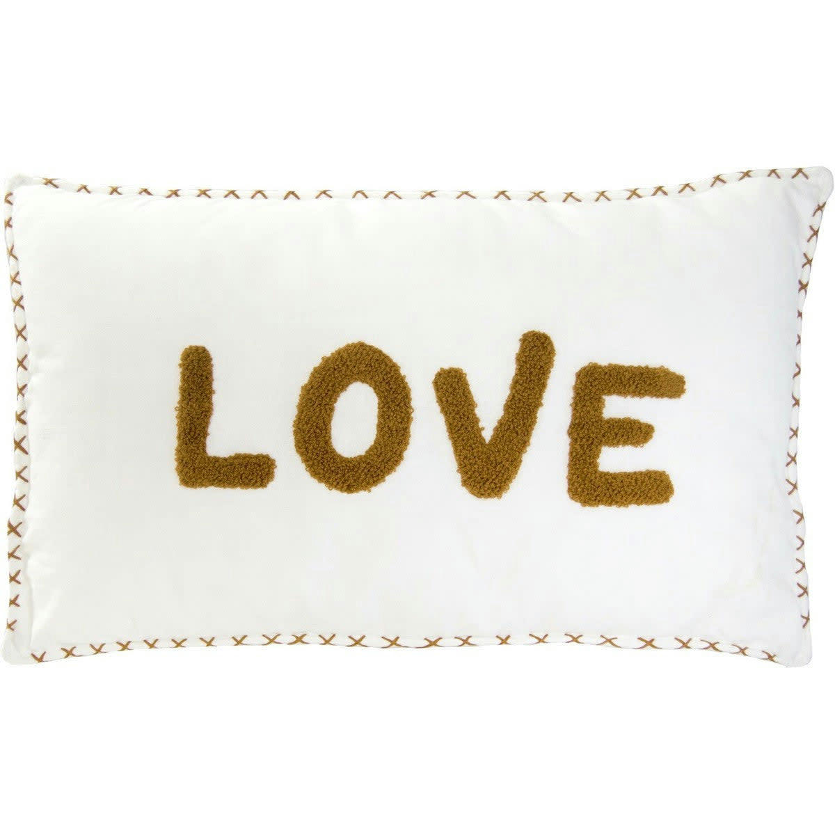 LOVE - Housse de coussin coton  50x30 blanc / jaune moutarde