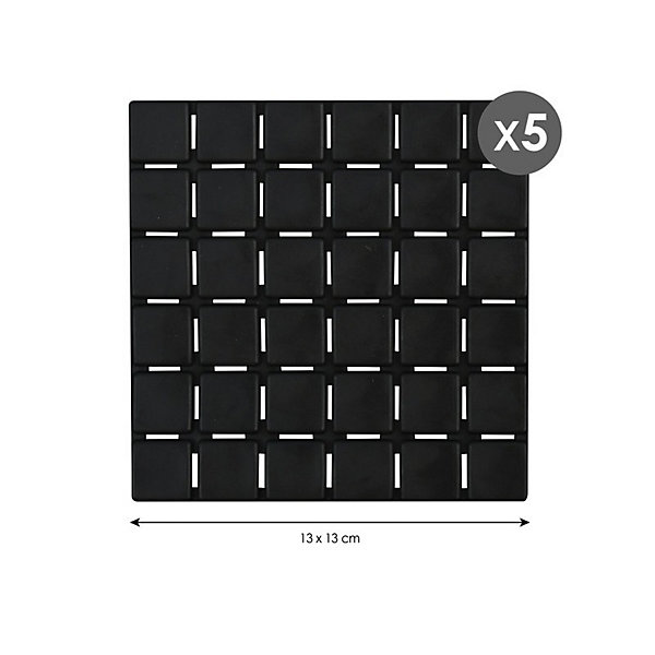 Lot de 5 Tapis antidérapants de douche ou baignoire Caoutchouc QUADRO 13x13cm Noir MSV