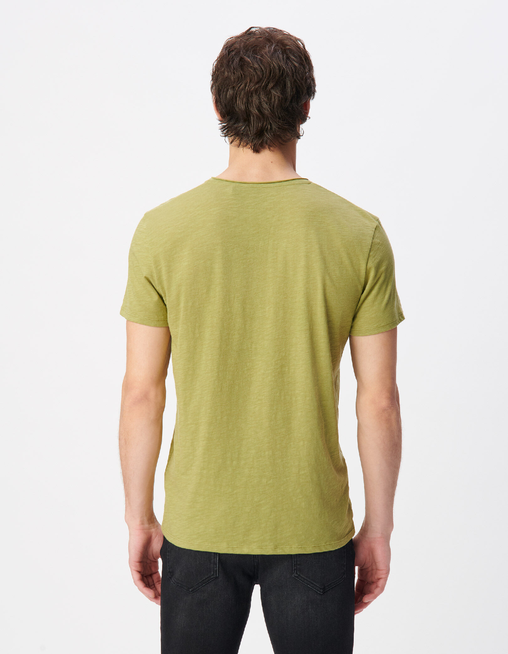 T-shirt encolure V parme coton bio flammé Homme