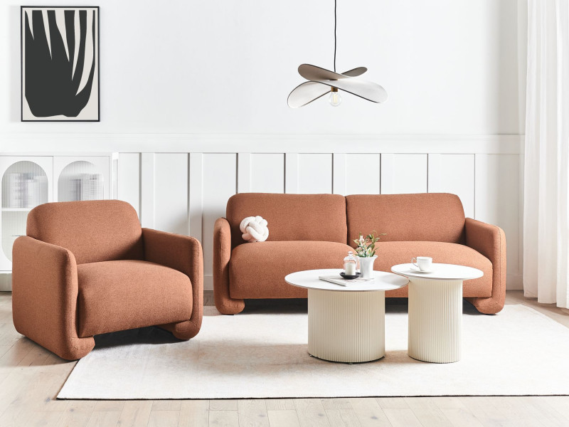 Sofa 3 osobowa poliester styl retro złotobrązowa
