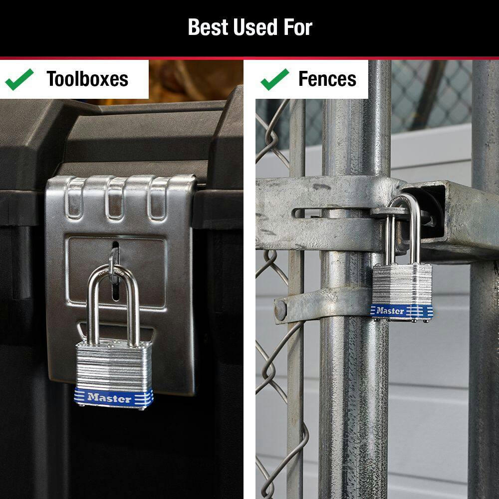 Master Lock 40mm-Wide Laminated Steel Keyed Padlocks with 38mm Shackles, Silver, 4-pk