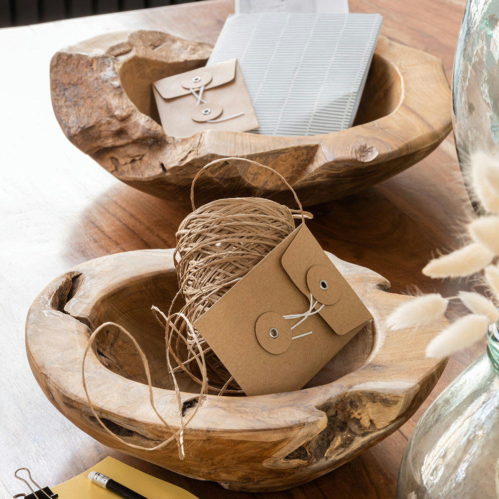 - Vide-poche rond déco en teck naturel D26cm