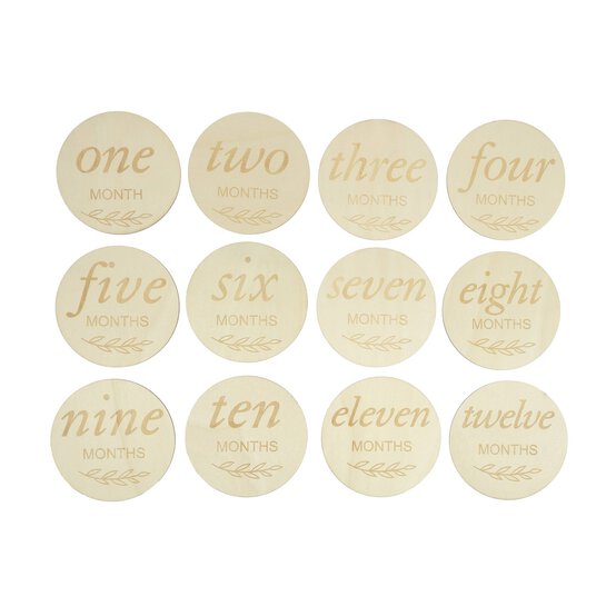Wooden Baby Milestone Plaques 12 Pack