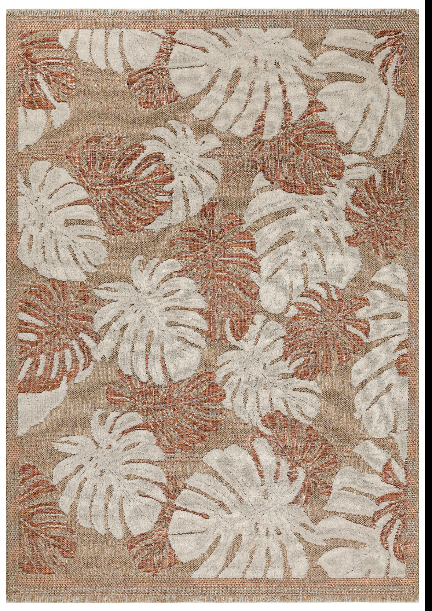 TULUM - Tapis intérieur et extérieur aspect jute feuille terra - 200x290