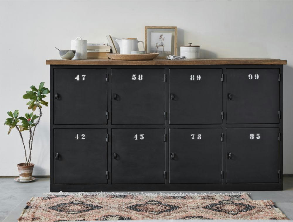 Alésia - Comptoir industriel en métal gris anthracite et bois de manguier