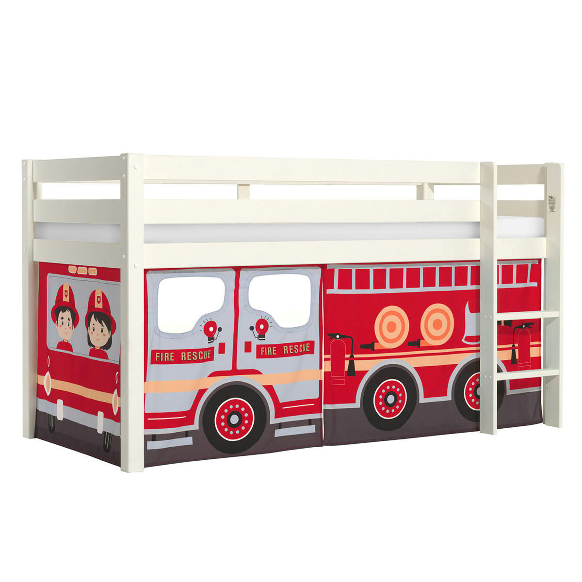 PINO - Lit mi-hauteur 90x200 sommier inclus housse pompier blanc