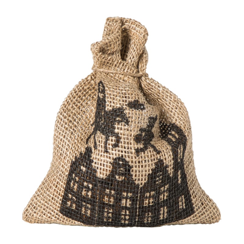 Juten zak sint huisjes - bruin - 19x16 cm