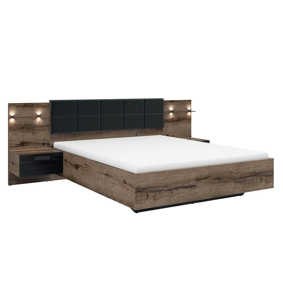 - Lit 180x200 chevet led et prise usb inclus naturel