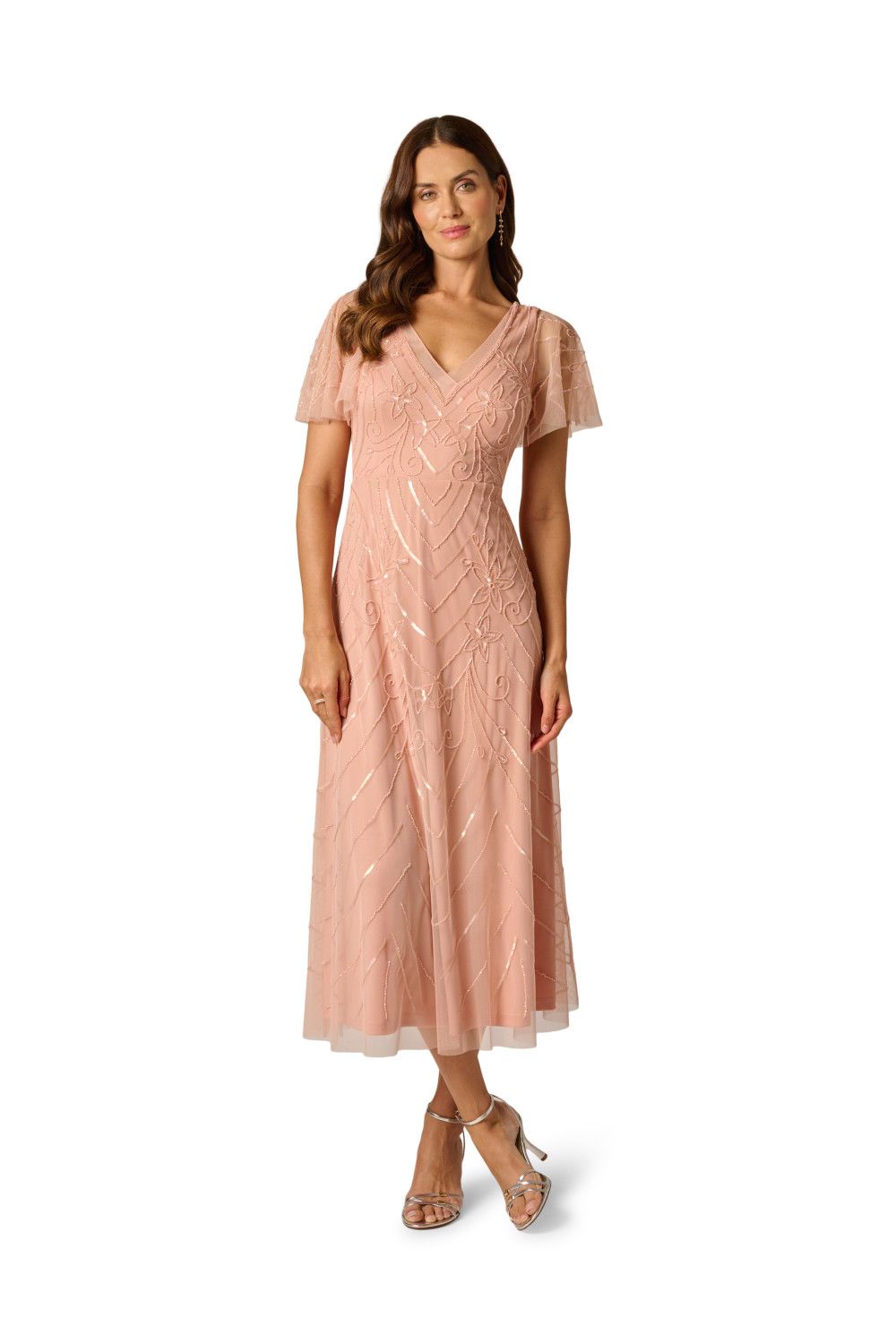 Papell Studio Bead Mesh Flutter Dress
