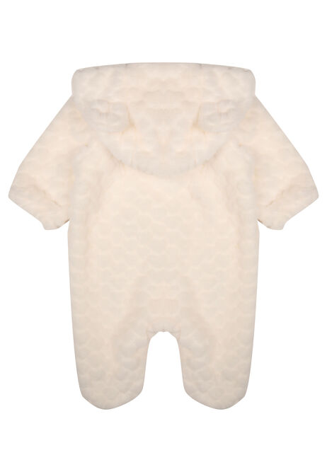 Baby Girls Cream Fluffy Heart Snowsuit